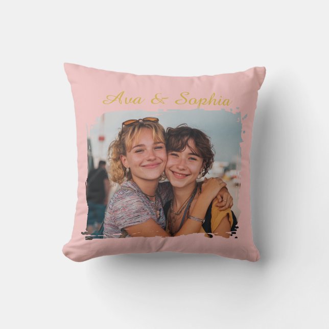 Coussin Élégant Personnalisé Meilleurs Amis | Photo de fam (Recto)