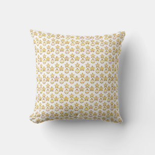 Coussin Élégant petit Vecteurs de Noël doré sur blanc