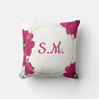 Coussin Elegant Pink Floral Gold Circle Throw Pillow