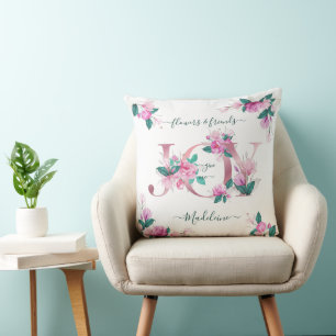 Coussin Elégant Pink Peonies Aquarelle Joy Lettres
