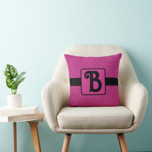 Coussin Élégant Pois rose et noir Monogramme Lisse oreille