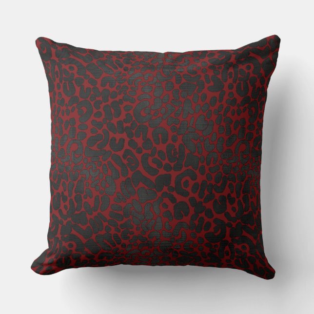 Coussin Élégant Poster de animal léopard noir sur rouge fo (Recto)