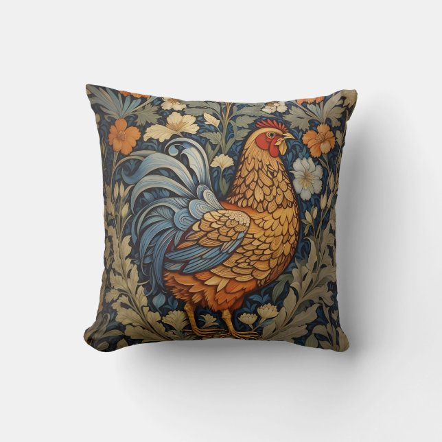 Coussin Élégant poulet William Morris Inspiré Floral (Recto)