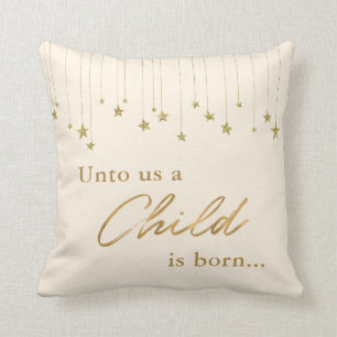 Coussin Élégant pour nous l'enfant naît Noël d'or cru