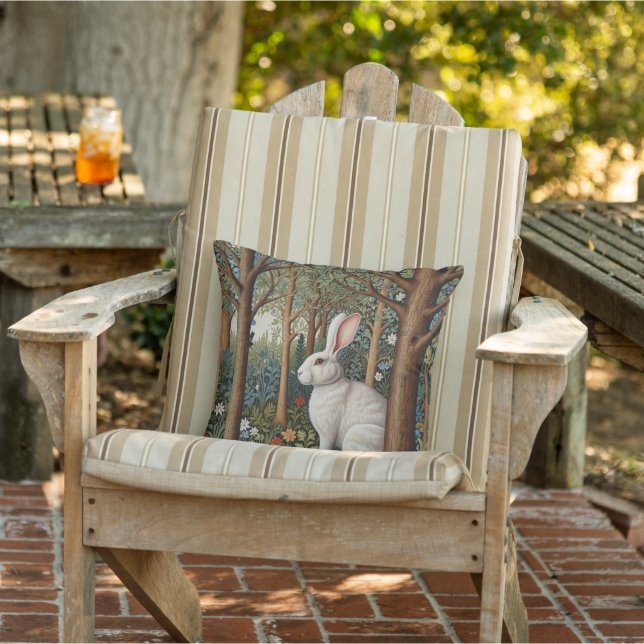 Coussin Elégant retro boho blanc lapin boisé fleurs (Chaise)