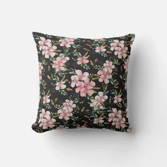 Coussin Elégant rose Aquarelle Florale Noir Botanique (Recto)