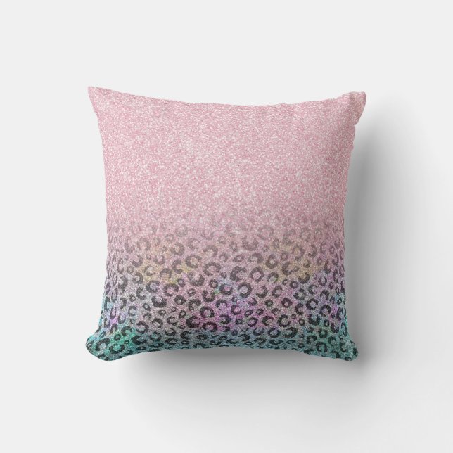 Coussin Élégant Rose Empreinte de léopard or Motif blanc (Recto)