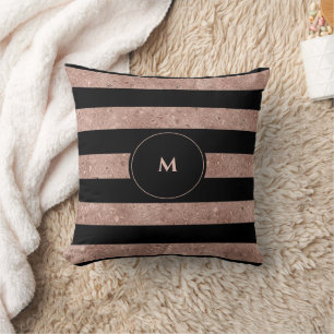 Coussin Élégant Rose noir Parties scintillant or rayé Mono
