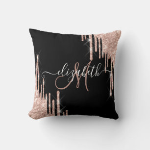 Coussin Élégant Rose Parties scintillant or Lecteurs noir