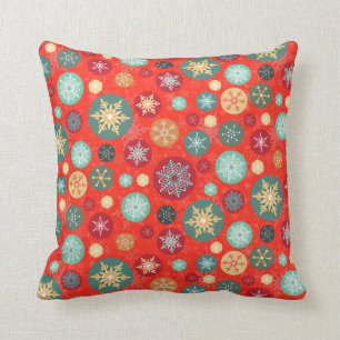 Coussin Élégant rouge Noël Flocon de neige Motif rétro
