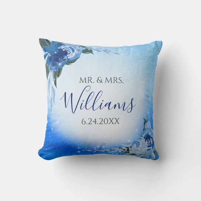 Coussin Elégant Royal Blue Aquarelle Floral Verdure (Recto)