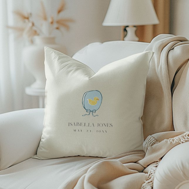 Coussin Élégant Ruban de Canard en Caoutchouc Bébé (Elegant Rubber Ducky Ribbon Baby Throw Pillow)