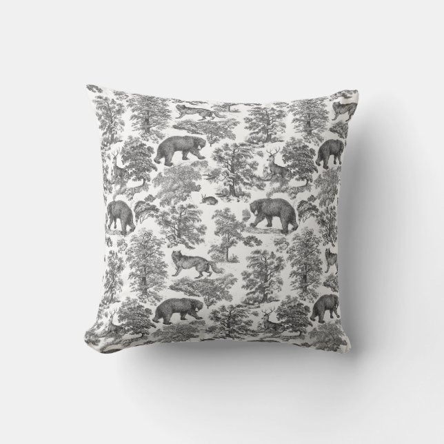 Coussin Élégant Rustique élégant Forêt Noire Animaux Toile (Recto)