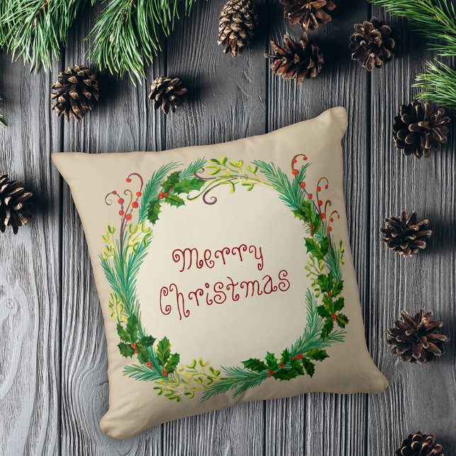Coussin Élégant Rustique moderne vert Taupe Joyeux Noël (Créateur téléchargé)