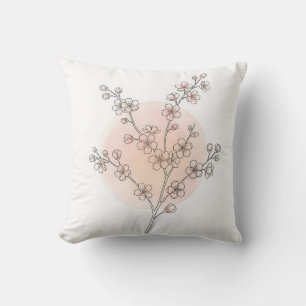 Coussin Élégant Sakura Fleur de Cerisier Minimaliste Aquar