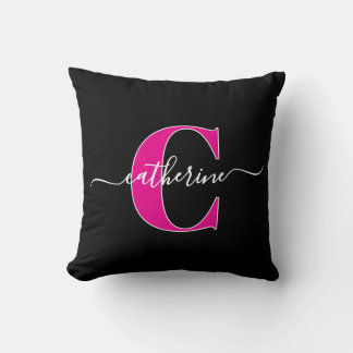 Coussin Elegant Script Minimalist Black Pink Monogram Name