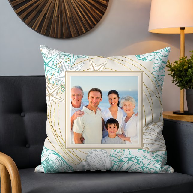 Coussin Elégant Seashell Beach Nautique Photo personnalisé (Créateur téléchargé)