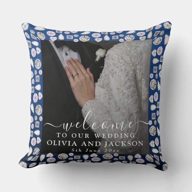 Coussin Elégant Silver Blue Heart Diamond Parties scintill (Recto)