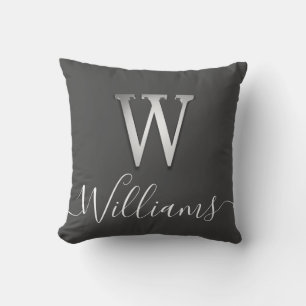 Coussin Élégant Silver Personnalisé Monogramme W Nom Jeter