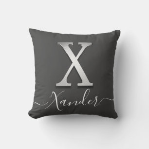 Coussin Élégant Silver Personnalisé Monogramme X Nom Jeter