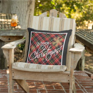 Coussin Élégant simple joyeux Noël Souhaite Tartan Motif