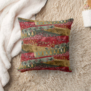 Coussin Élégant Style Rouge Vert Pailleté Or Noël