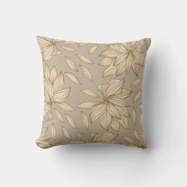 Coussin Elégant Taupe Gold Parties scintillant Floral Line (Recto)