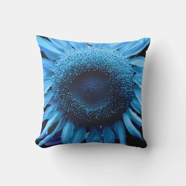 Coussin Elégant tournesol bleu rétro (Recto)