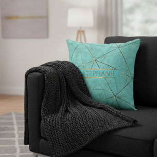 Coussin Elégant Turquoise et Or Abstrait moderne