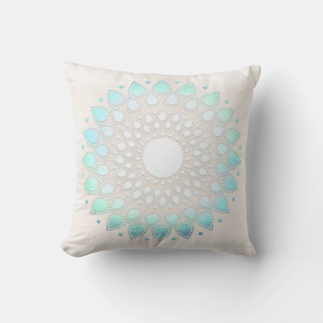 Coussin Elegant Turquoise Floral Lotus White Marble (Recto)