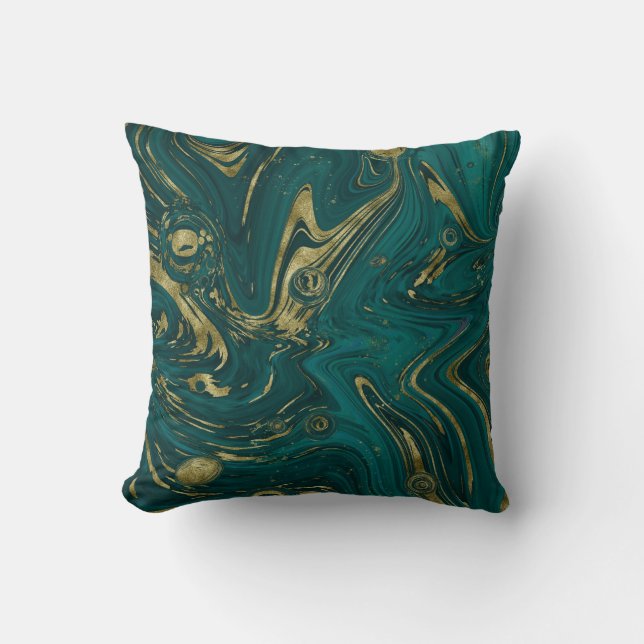 Coussin Élégant Turquoise Vert & Or Marbre Swirl   (Recto)