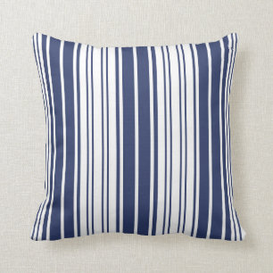 Coussin Élégant, vertical, rayures, bleu marine, blanc