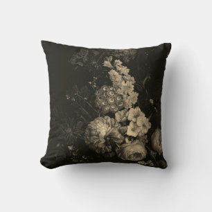 Coussin Élégant Vintage foncé Moody Beige Hollandais Flora