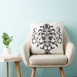 Coussin Elégant Vintage noir et blanc Damas