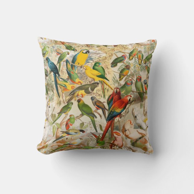 Coussin Élégant Vintage Oiseaux tropicaux Parrots (Recto)