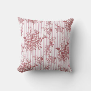 Coussin Élégant Vintage Rose Pâle Floral Rayures à Damier