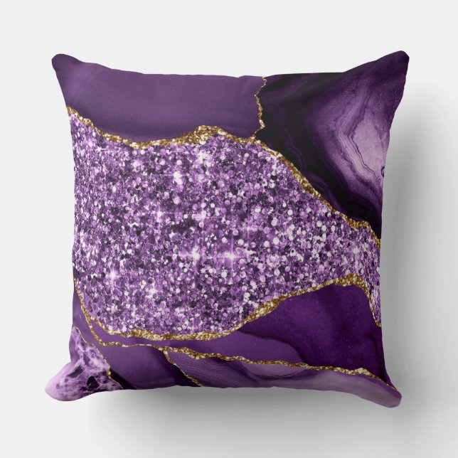 Coussin Élégant violet et or Parties scintillant agate océ (Recto)
