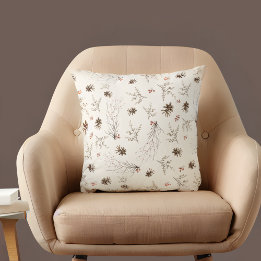 Coussin Elegant Watercolor Woodland Winterberry Pattern