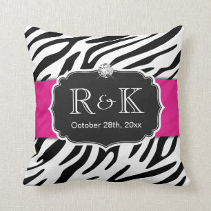 Coussin Élégant Zebra Imprimer Mariage rose-chaud Date ini