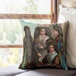 Coussin Élégante Allemande en Tracht Costumes antiques