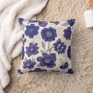 Coussin élégante Anémone Florale Bleu Marine
