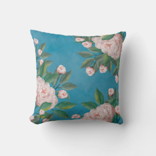 Coussin Elégante aquarelle Blanc Floral Peonies Fleurs