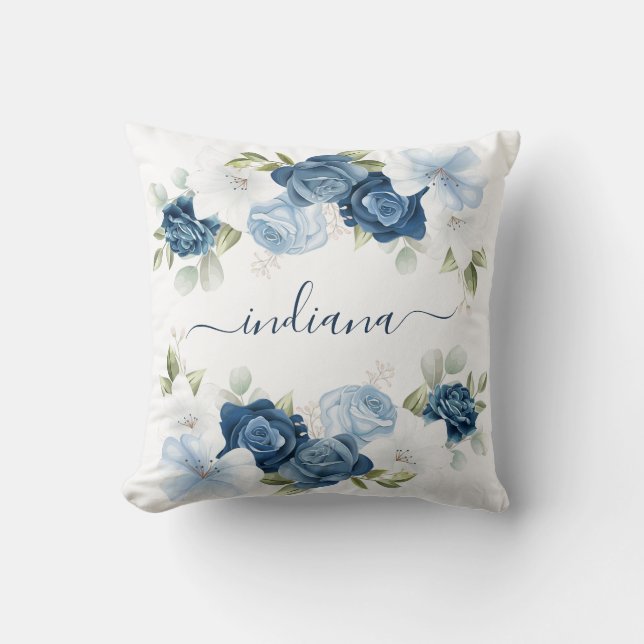 Coussin Elégante aquarelle bleu bleu foncé Monogramme flor (Recto)