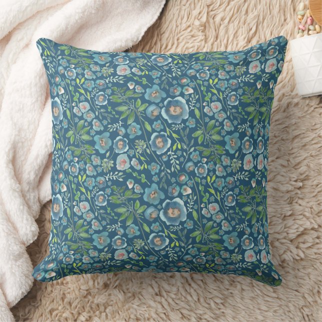 Coussin Elégante aquarelle bleue motif floral (Couverture)