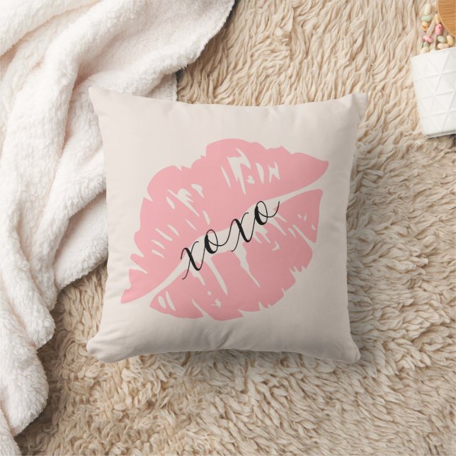Coussin Elégante aquarelle Blush Rose Lips XOXO Personnali (Couverture)