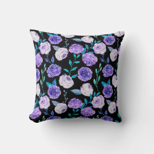 Coussin Elégante aquarelle Bouquet floral violet 