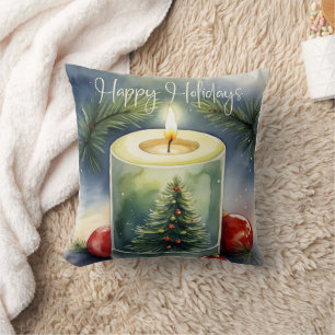 Coussin Elégante aquarelle Festive Arbre de Noël Bougie