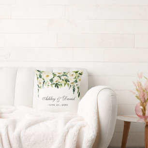 Coussin Elégante aquarelle Floral Vert Mariage blanc