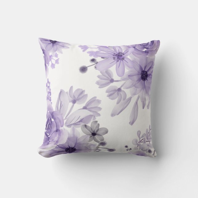 Coussin Elégante aquarelle florale violette (Recto)