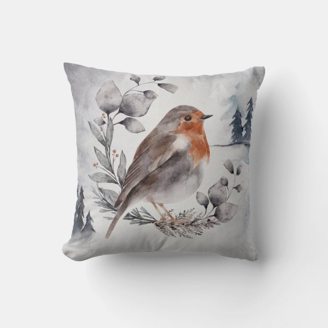 Coussin Elégante aquarelle hiver américain Robin Noël (Recto)